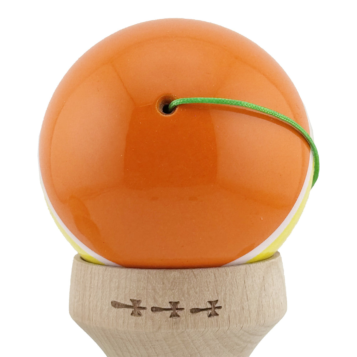 Kendama X Originala, Profesionala, Vivimall, Super Sticky cu Cupe Mari KING SIZE V3, Gaura in Baza, Rulment Metalic, din lemn 18 cm, Ata 62/65 cm, Special Portocaliu/Galben - vivimall.ro