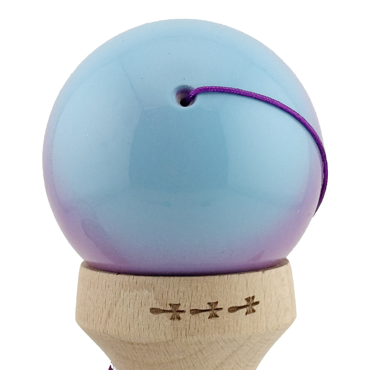 Kendama X Originala, Profesionala, Vivimall, Super Sticky cu Cupe Mari KING SIZE V3, Gaura in Baza, Rulment Metalic, din lemn 18 cm, Ata 62/65 cm, Gradient Albastru/Mov/Roz - vivimall.ro
