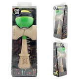 Kendama X Originala, Profesionala, Vivimall, Super Sticky cu Cupe Mari KING SIZE V3, Gaura in Baza, Rulment Metalic, din lemn 18 cm, Ata 62/65 cm, Galben/Negru/Verde - vivimall.ro