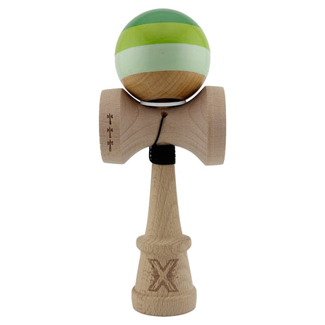 Kendama X Originala, Profesionala, Flippy, Super Sticky cu Cupe Mari KING SIZE V3, Gaura in Baza, Rulment Metalic, din lemn 18 cm, Ata 62/65 cm, Special Verde degrade - vivimall.ro