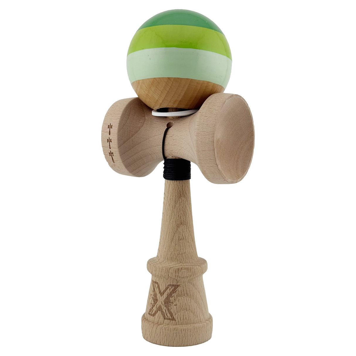 Kendama X Originala, Profesionala, Vivimall, Super Sticky cu Cupe Mari KING SIZE V3, Gaura in Baza, Rulment Metalic, din lemn 18 cm, Ata 62/65 cm, Special Verde degrade - vivimall.ro