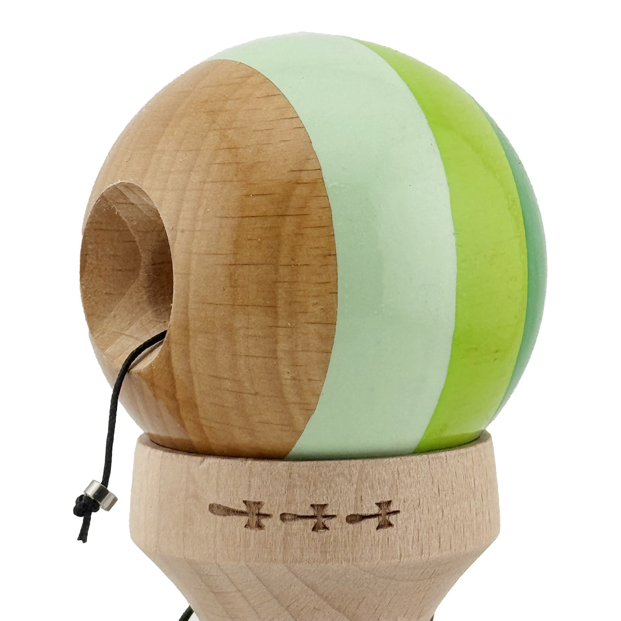 Kendama X Originala, Profesionala, Vivimall, Super Sticky cu Cupe Mari KING SIZE V3, Gaura in Baza, Rulment Metalic, din lemn 18 cm, Ata 62/65 cm, Special Verde degrade - vivimall.ro