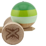 Kendama X Originala, Profesionala, Vivimall, Super Sticky cu Cupe Mari KING SIZE V3, Gaura in Baza, Rulment Metalic, din lemn 18 cm, Ata 62/65 cm, Special Verde degrade - vivimall.ro