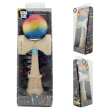 Kendama X Originala, Profesionala, Flippy, Super Sticky cu Cupe Mari KING SIZE V3, Gaura in Baza, Rulment Metalic, din lemn 18 cm, Ata 62/65 cm, Gradient Rosu/Galben/Albastru - vivimall.ro