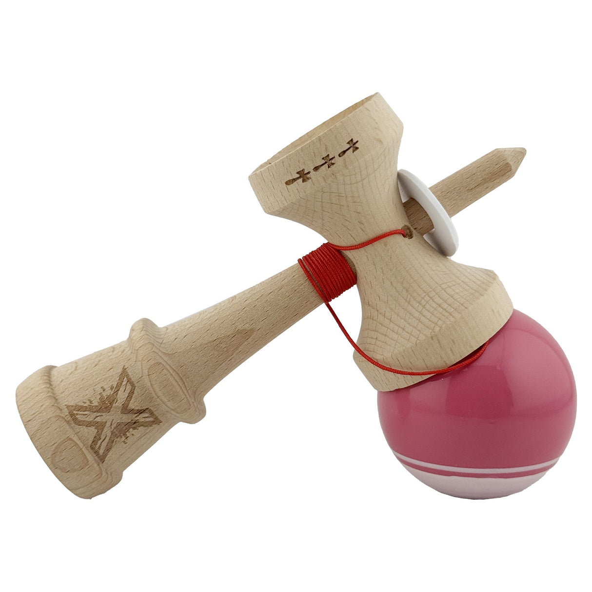 Kendama X Originala, Profesionala, Flippy, Super Sticky cu Cupe Mari KING SIZE V3, Gaura in Baza, Rulment Metalic, din lemn 18 cm, Ata 62/65 cm, Special Roz/Alb - vivimall.ro