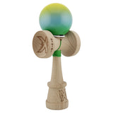 Kendama X Originala, Profesionala, Flippy, Super Sticky cu Cupe Mari KING SIZE V3, Gaura in Baza, Rulment Metalic, din lemn 18 cm, Ata 62/65 cm, Gradient Galben/Albastru/Verde - vivimall.ro