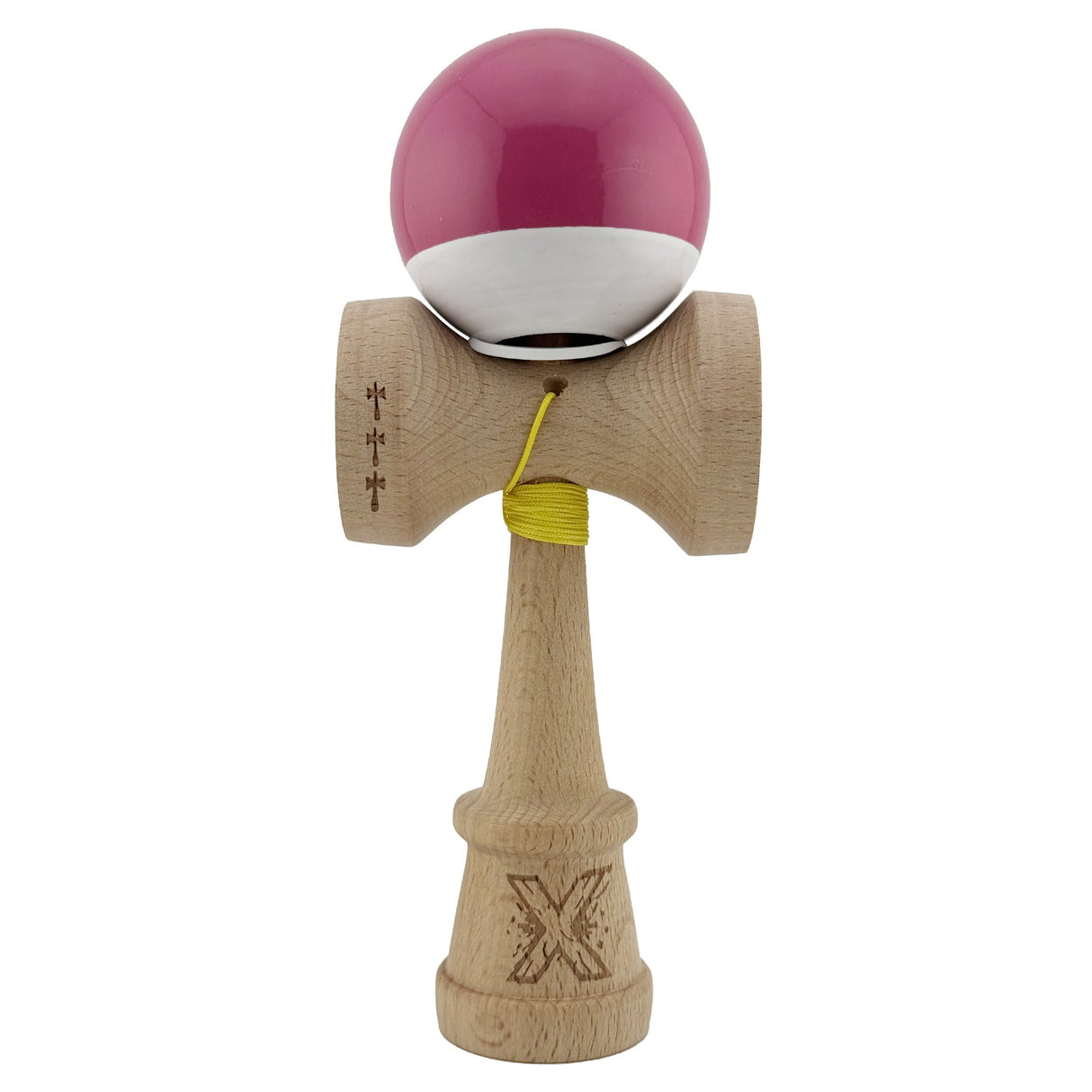Kendama roz închis și alb, cupe King Size V3 4,8 cm, finisaj Super Sticky, detaliu cupă mare