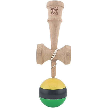 Kendama X Originala, Profesionala, Flippy, Super Sticky din Lemn, 18 cm, Galben/Negru/Verde - vivimall.ro