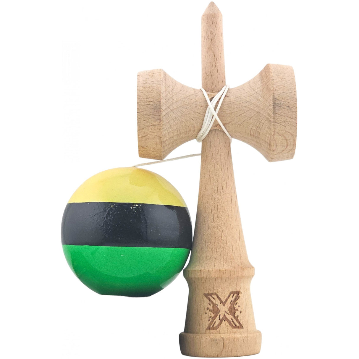 Kendama X Originala, Profesionala, Flippy, Super Sticky din Lemn, 18 cm, Galben/Negru/Verde - vivimall.ro