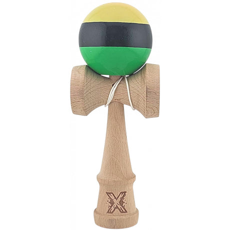 Kendama X Originala, Profesionala, Flippy, Super Sticky din Lemn, 18 cm, Galben/Negru/Verde - vivimall.ro