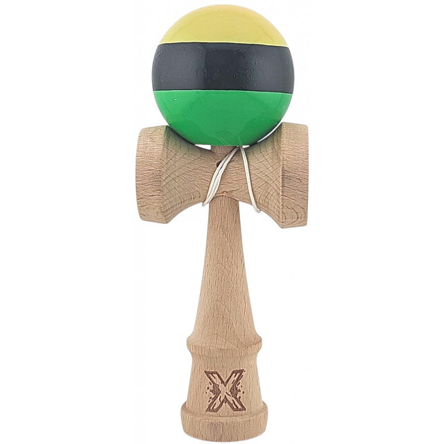 Kendama X Originala, Profesionala, Flippy, Super Sticky din Lemn, 18 cm, Galben/Negru/Verde - vivimall.ro