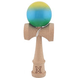 Kendama X Originala, Profesionala, Vivimall, Super Sticky din Lemn, 18 cm, Gradient Galben/Albastru deschis/Verde - vivimall.ro