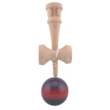 Kendama X Originala, Profesionala, Vivimall, Super Sticky din Lemn, 18 cm, Gradient Mov/Rosu/Negru - vivimall.ro