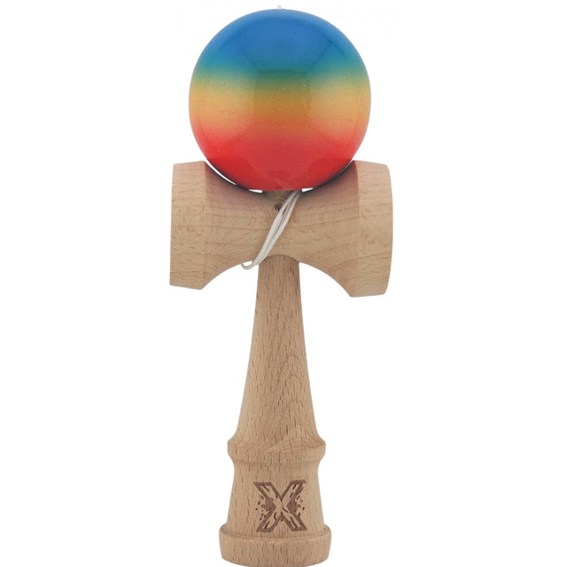 Kendama X Originala, Profesionala, Vivimall, Super Sticky din Lemn, 18 cm, Gradient Rosu/Galben/Albastru - vivimall.ro