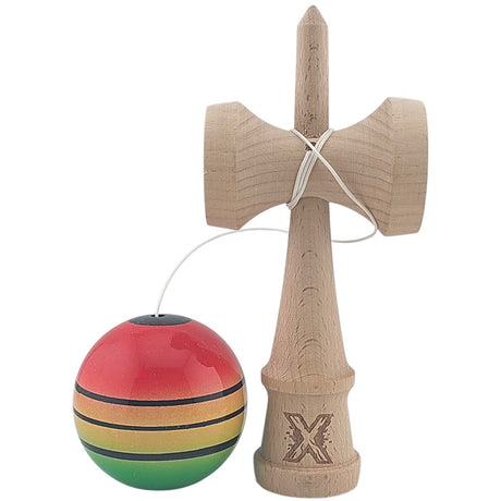 Kendama X Originala, Profesionala, Vivimall, Super Sticky, din Lemn, 18 cm, Gradient Rosu/Galben/Verde - vivimall.ro