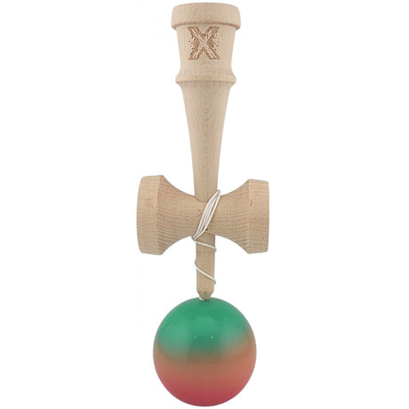 Kendama X Originala, Profesionala, Vivimall, Super Sticky din Lemn, 18 cm, Gradient Rosu/Verde - vivimall.ro