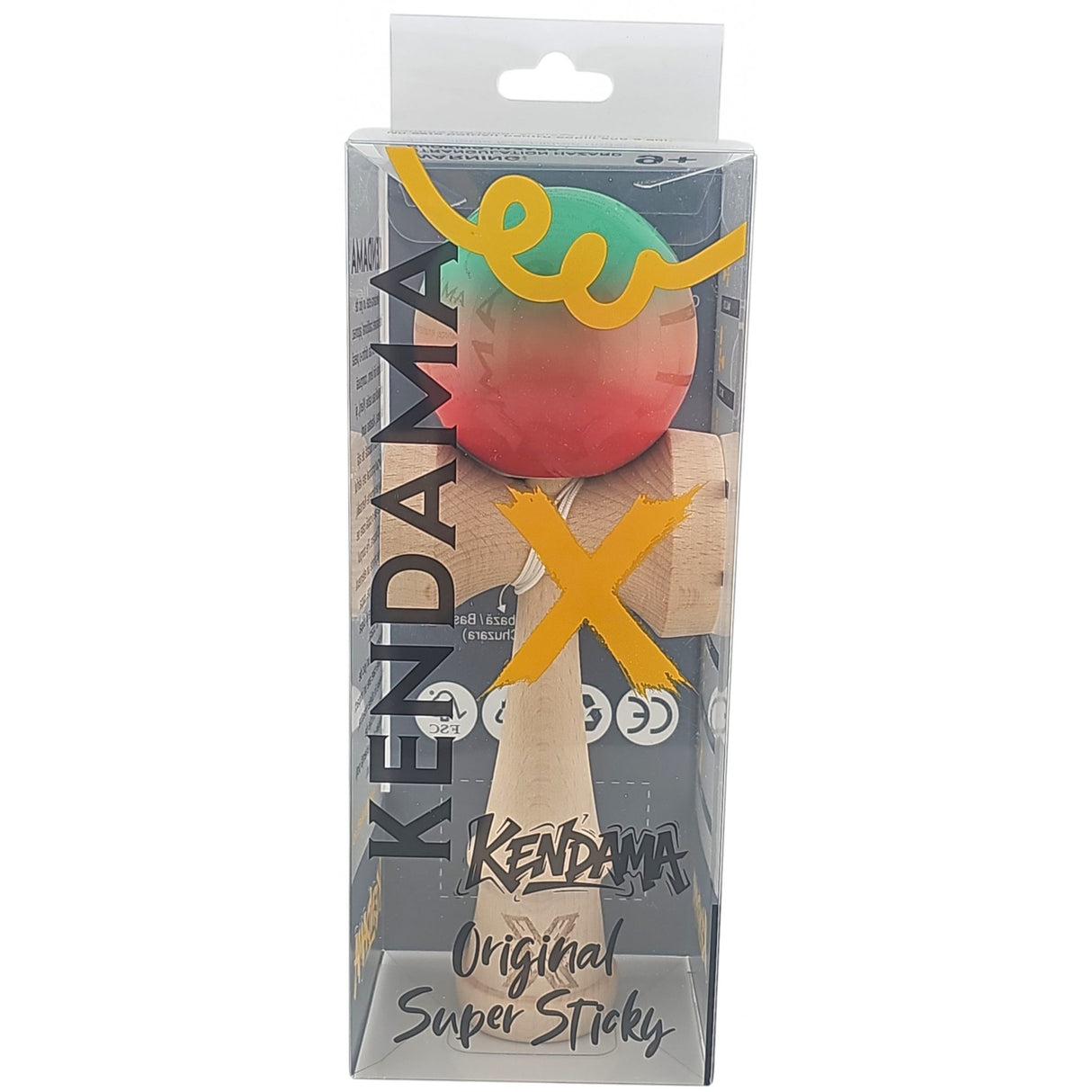 Kendama X Originala, Profesionala, Flippy, Super Sticky din Lemn, 18 cm, Gradient Rosu/Verde - vivimall.ro