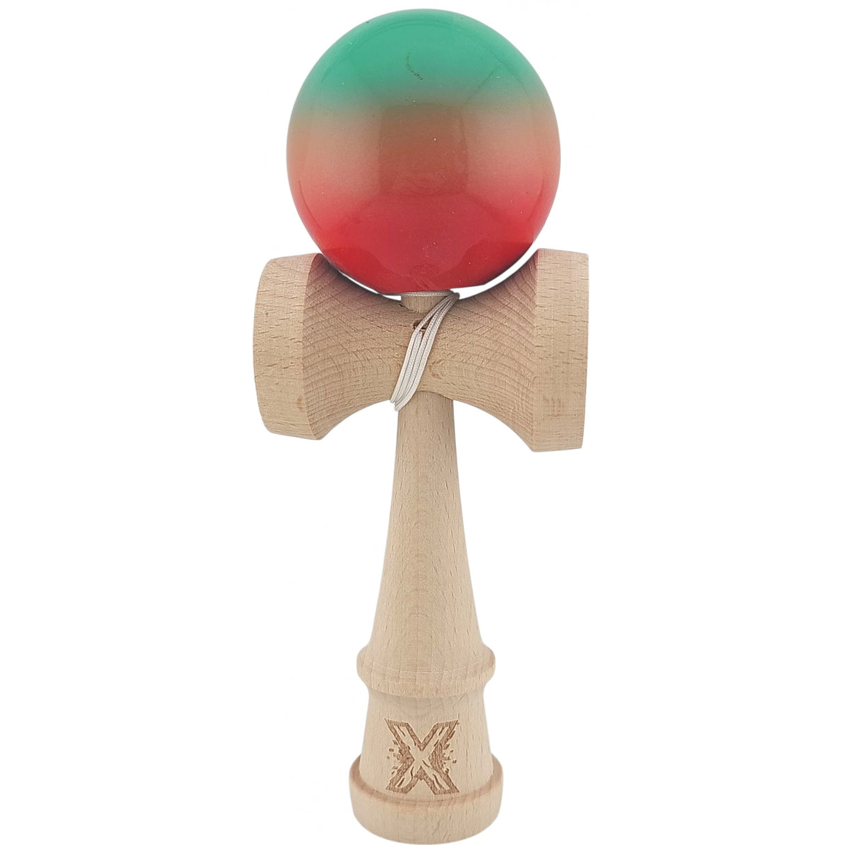 Kendama X Originala, Profesionala, Flippy, Super Sticky din Lemn, 18 cm, Gradient Rosu/Verde - vivimall.ro