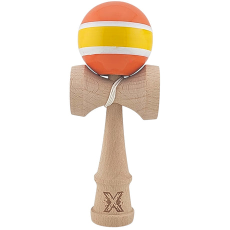 Kendama X Originala, Profesionala, Flippy, Super Sticky din Lemn, 18 cm, Portocaliu/Galben/Alb - vivimall.ro