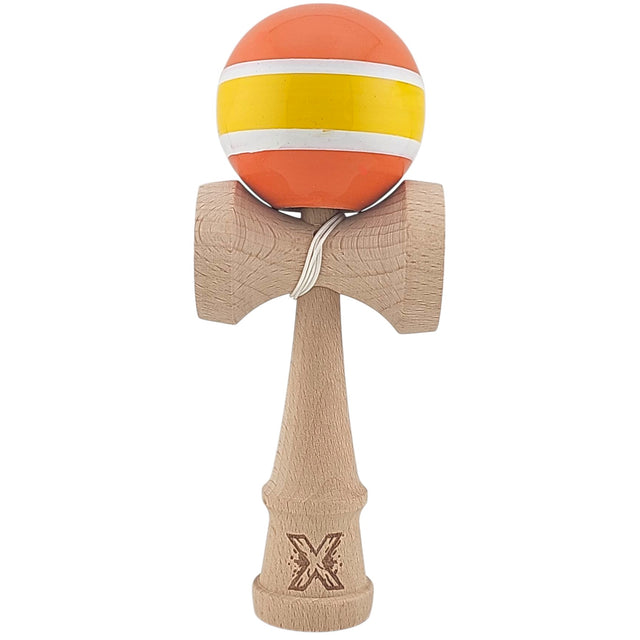 Kendama X Originala, Profesionala, Flippy, Super Sticky din Lemn, 18 cm, Portocaliu/Galben/Alb - vivimall.ro