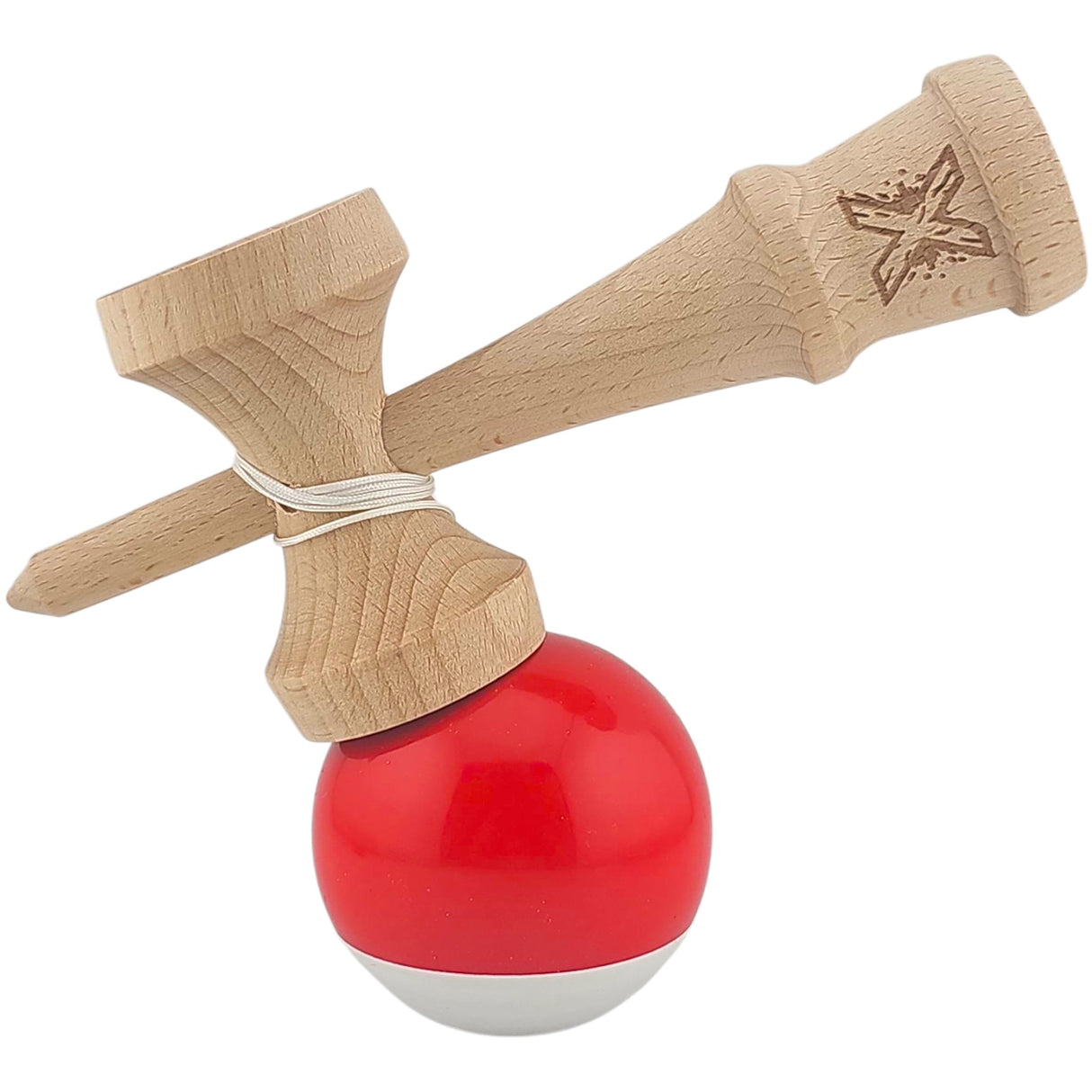 Kendama X Originala, Profesionala, Vivimall, Super Sticky, din Lemn, 18 cm, Rosu/Alb - vivimall.ro