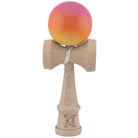 Kendama X Originala, Profesionala, Vivimall, Super Sticky, din Lemn, 18 cm, Roz, Portocaliu, Galben - vivimall.ro