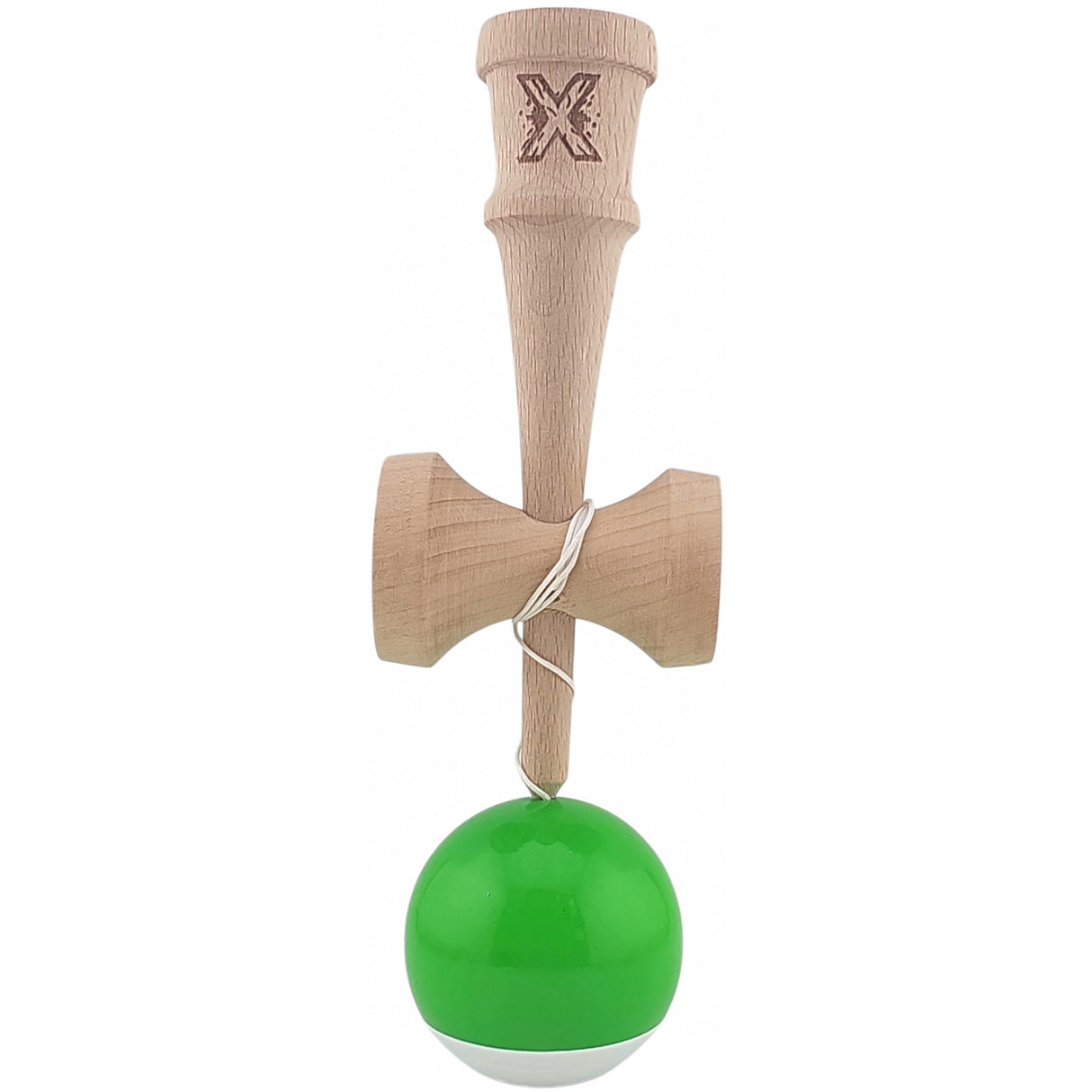 Kendama X Originala, Profesionala, Flippy, Super Sticky din Lemn, 18 cm, Verde/Alb - vivimall.ro
