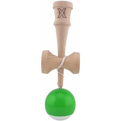 Kendama X Originala, Profesionala, Flippy, Super Sticky din Lemn, 18 cm, Verde/Alb - vivimall.ro