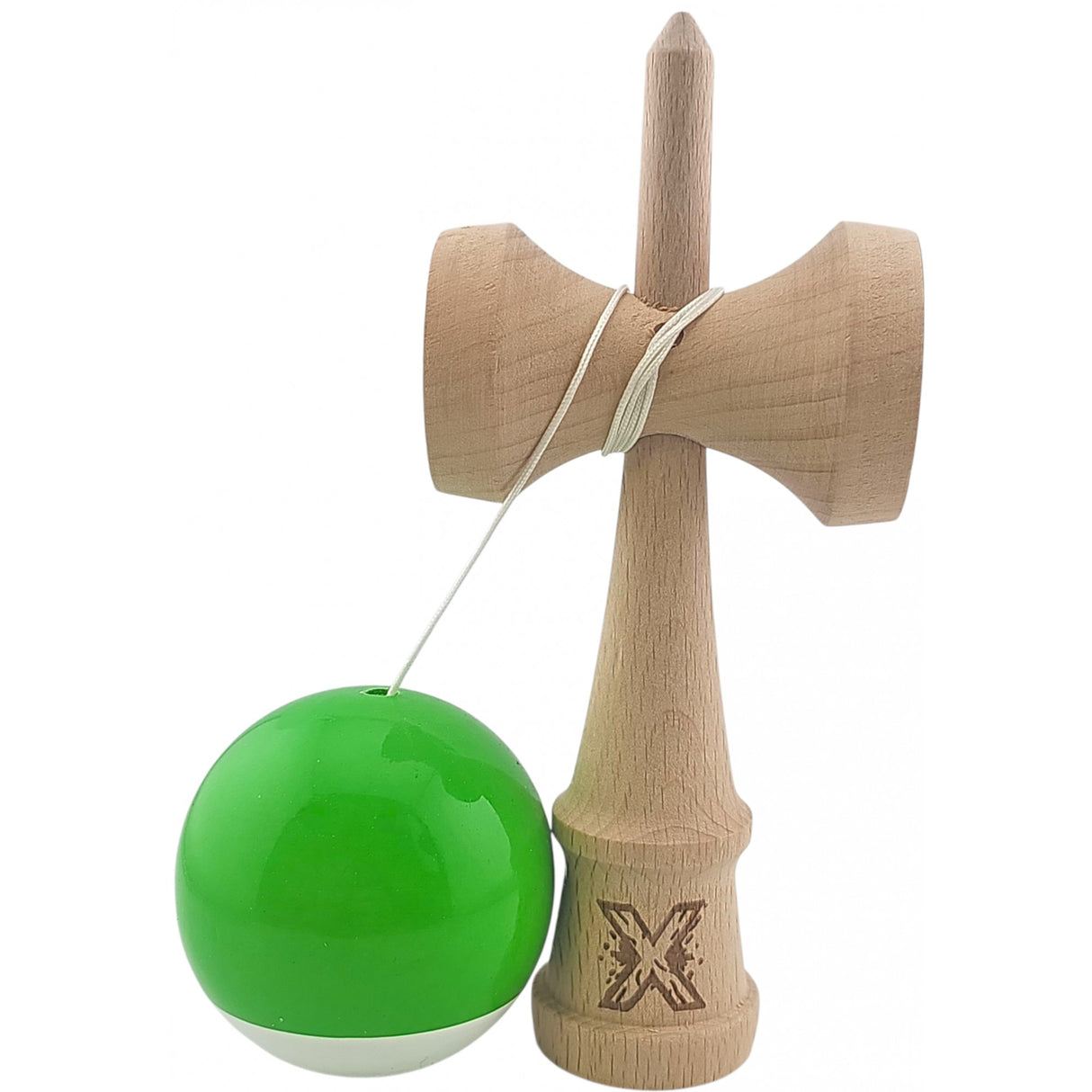 Kendama X Originala, Profesionala, Flippy, Super Sticky din Lemn, 18 cm, Verde/Alb - vivimall.ro