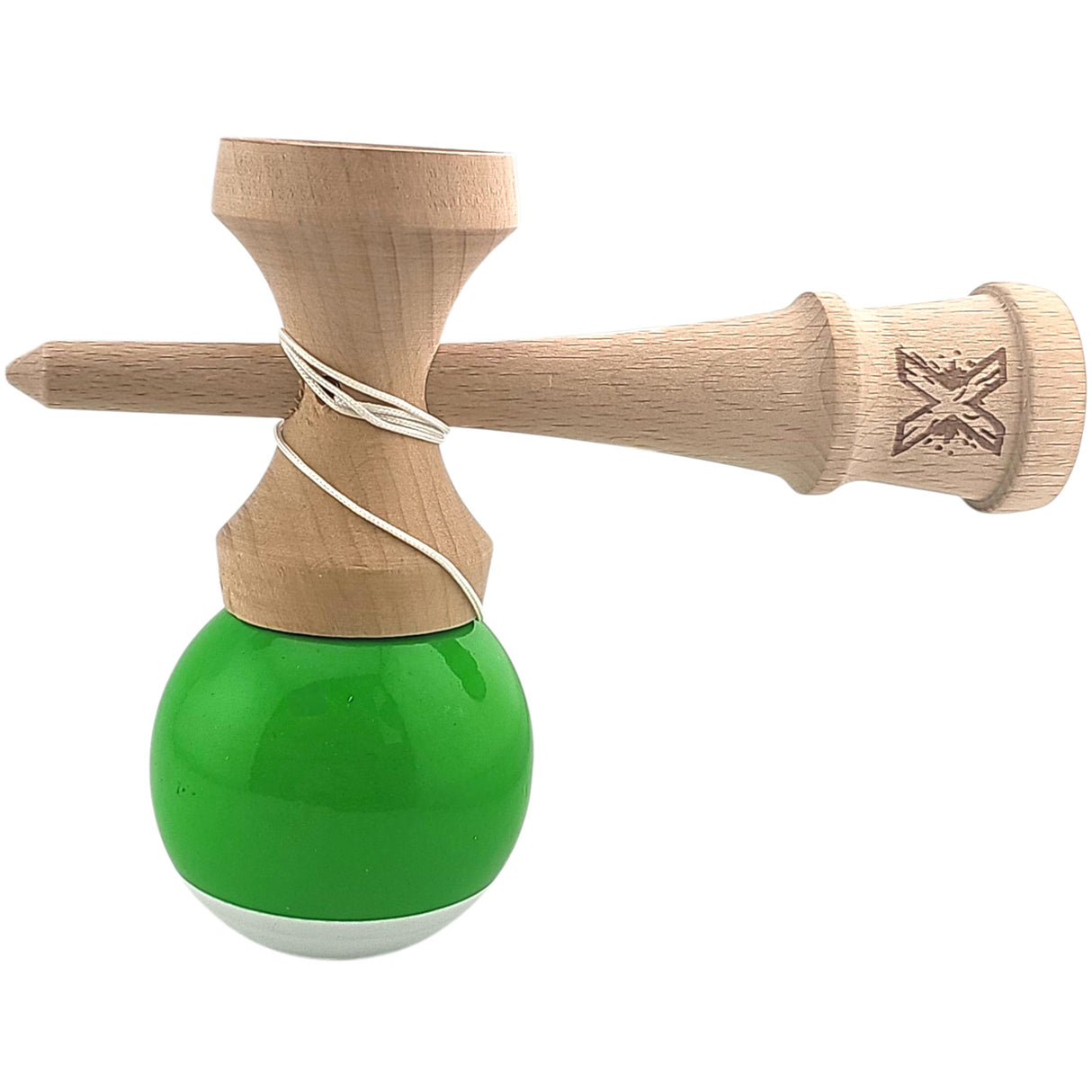 Kendama X Originala, Profesionala, Flippy, Super Sticky din Lemn, 18 cm, Verde/Alb - vivimall.ro