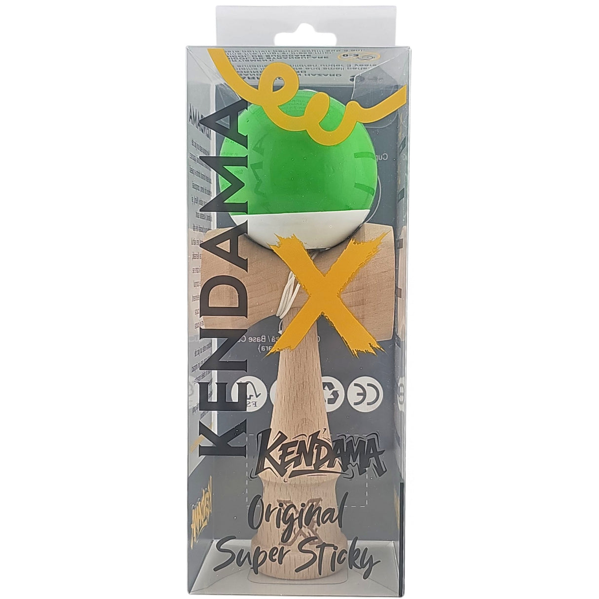 Kendama X Originala, Profesionala, Flippy, Super Sticky din Lemn, 18 cm, Verde/Alb - vivimall.ro