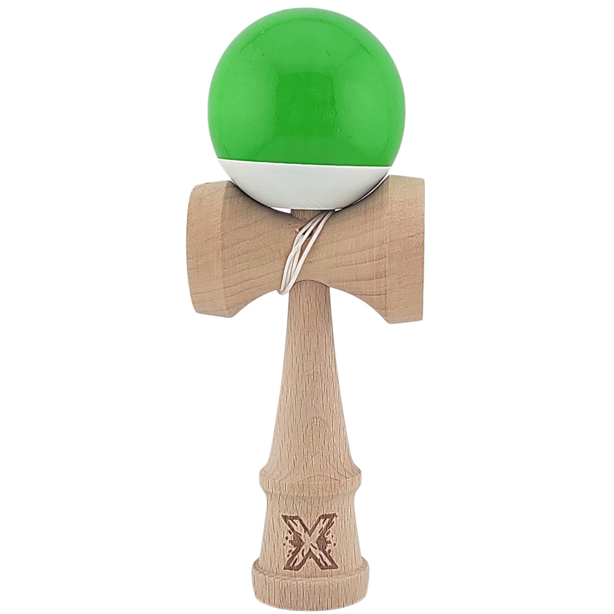 Kendama X Originala, Profesionala, Vivimall, Super Sticky din Lemn, 18 cm, Verde/Alb - vivimall.ro