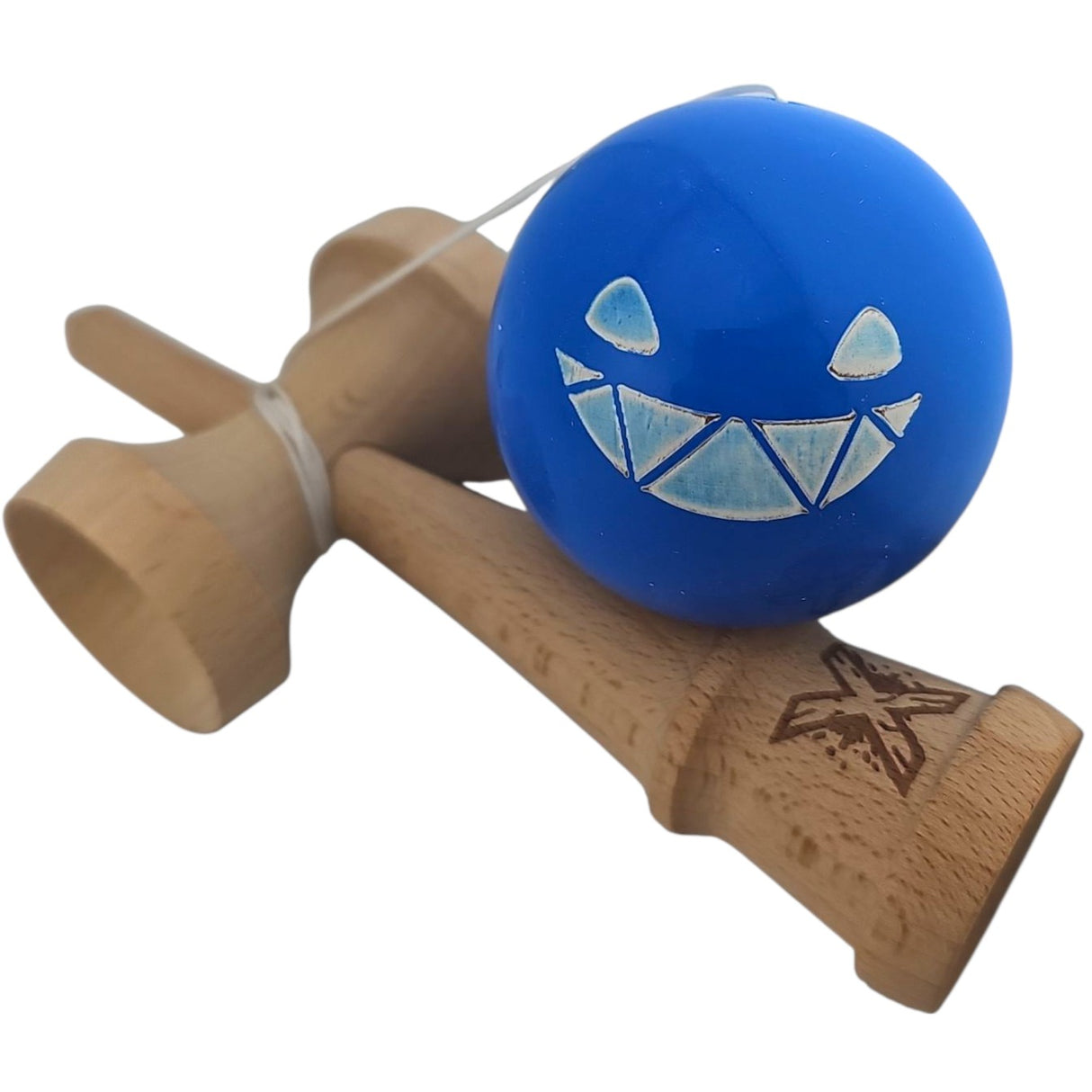 Kendama X Originala, Profesionala Limited Crazy Smile, Flippy, din Lemn, Super Stiky, 18 cm, Albastru - vivimall.ro