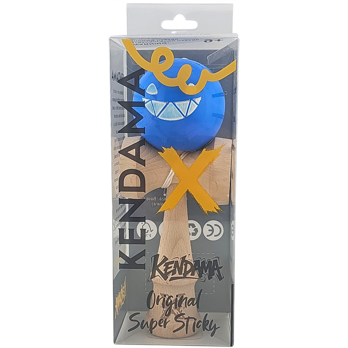 Kendama X Originala, Profesionala Limited Crazy Smile, Flippy, din Lemn, Super Stiky, 18 cm, Albastru - vivimall.ro