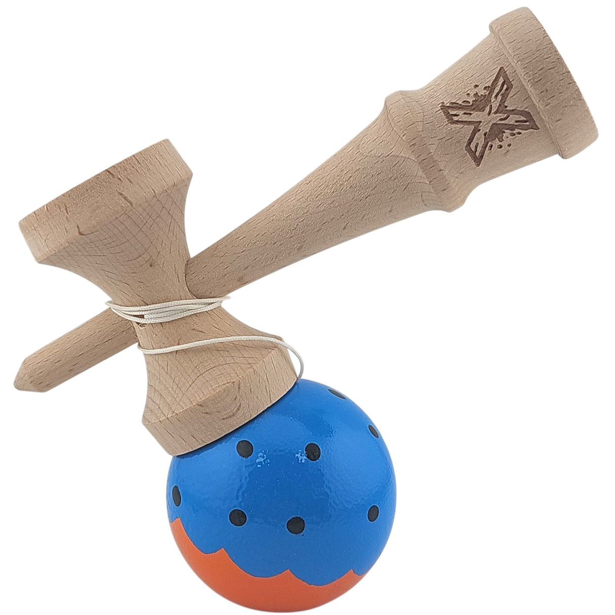 Kendama X Originala, Profesionala Limited, Flippy, din Lemn, Super Sticky, 18 cm, Albastru/Portocaliu - vivimall.ro