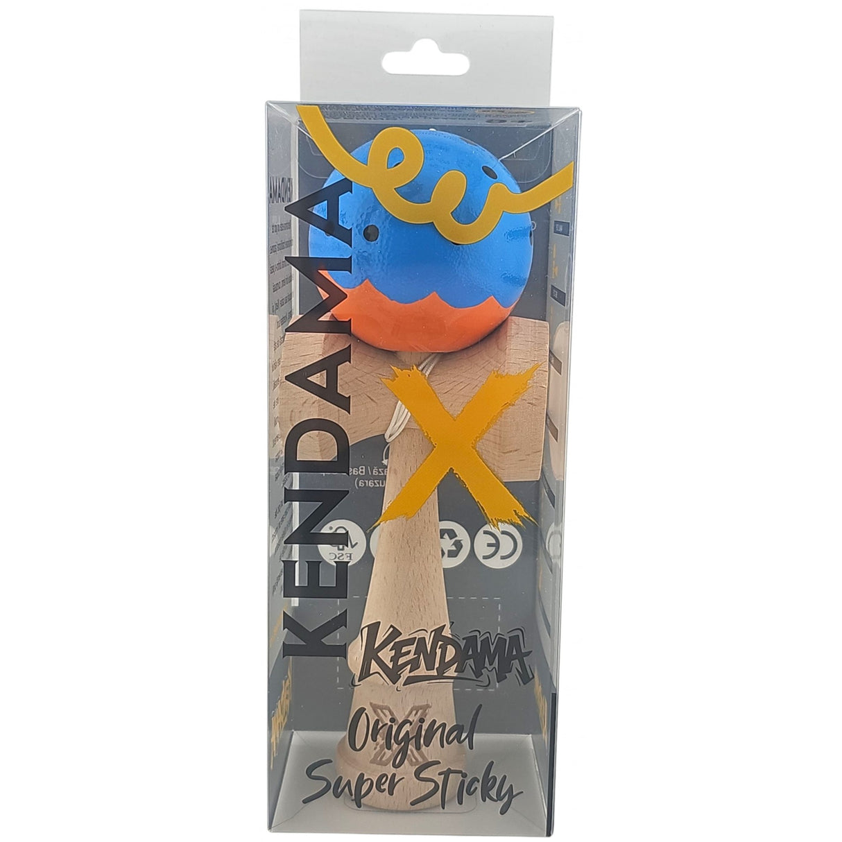 Kendama X Originala, Profesionala Limited, Flippy, din Lemn, Super Sticky, 18 cm, Albastru/Portocaliu - vivimall.ro