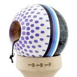 Kendama X Originala, Profesionala, Flippy, RAINDROPS, Super Sticky cu Cupe Mari KING SIZE V3, Gaura in Baza, Rulment Metalic, din lemn 18 cm, Ata 62/65 cm, Alb/Negru/Mov - vivimall.ro