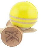 Kendama X Rainbow Originala, Profesionala, Flippy, Big Cups V2, Super Sticky cu Cupe Mari, Rulment Metalic, din lemn 18 cm, Ata 55 cm, Galben/Maro - vivimall.ro