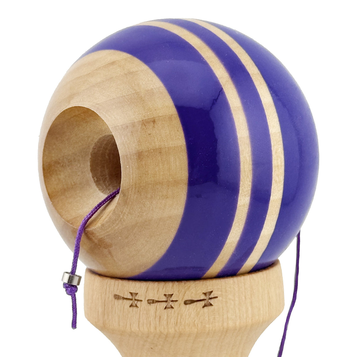 Kendama X Rainbow Originala, Profesionala, Vivimall, Big Cups V2, Super Sticky cu Cupe Mari, Rulment Metalic, din lemn 18 cm, Ata 55 cm, Violet/Maro - vivimall.ro