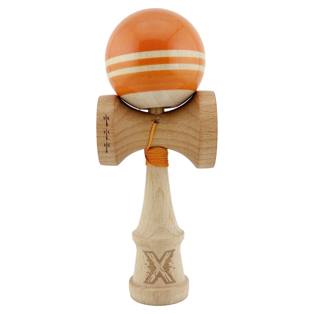 Kendama X Rainbow Originala, Profesionala, Flippy, Big Cups V2, Super Sticky cu Cupe Mari, Rulment Metalic, din lemn 18 cm, Ata 55 cm, Portocaliu/Maro - vivimall.ro