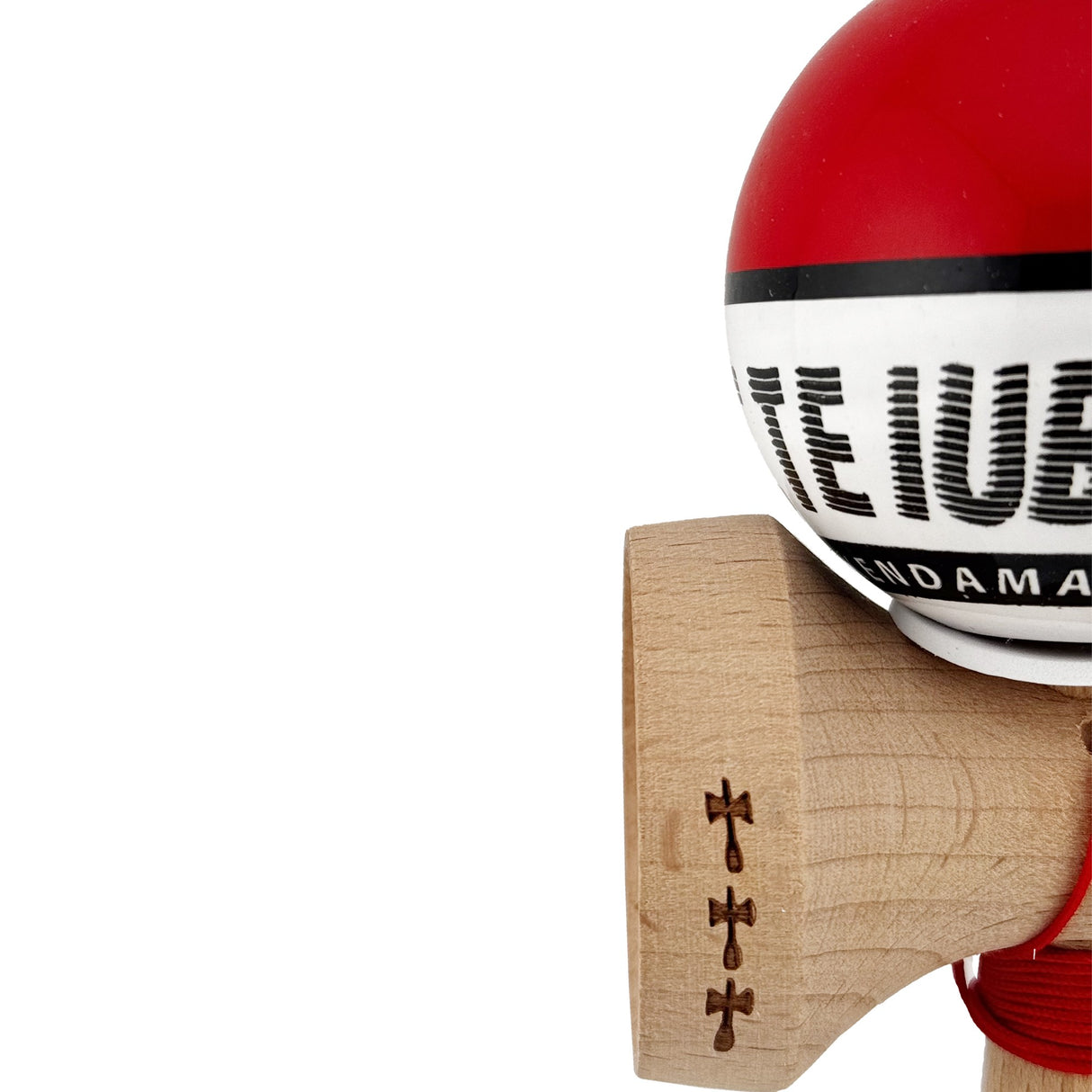 Kendama X TE IUBESC Originala, Profesionala, Vivimall, Super Sticky cu Cupe Mari KING SIZE V3, Gaura in Baza, Rulment Metalic, din lemn 18 cm, Ata 62/65 cm, Rosu/Alb - vivimall.ro