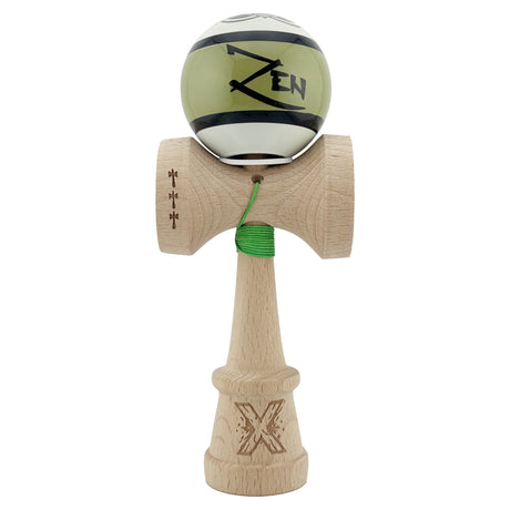 Kendama X Zen Series Originala, Profesionala, Vivimall, Super Sticky cu Cupe Mari V3, King Size Cups, Rulment Metalic si Gaura in Baza, din Lemn 18 cm, Ata 55 cm, Verde