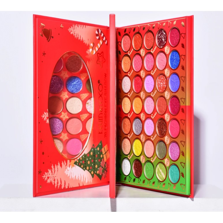 Set de Machiaj Kevin&Coco, 70 de Culori, Paleta de Farduri, Model Merry Christmas, Oglinda Ovala, 22.3x17.2x1.9 cm, Multicolor - vivimall.ro