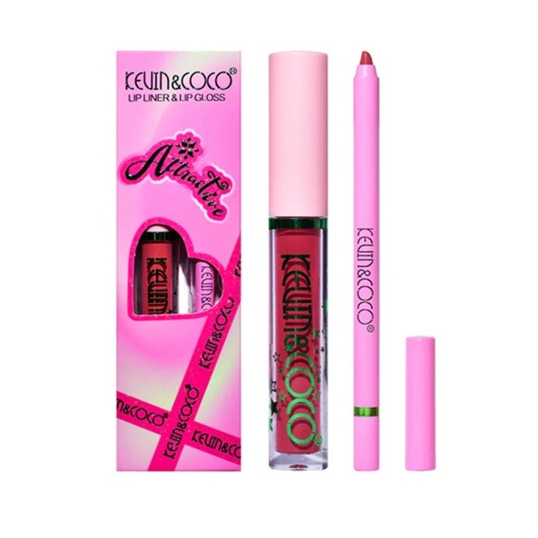 Set 2 Produse de Buze, Kevin&Coco, Attractive, Creion de Buze si Ruj Lichid, Roz - vivimall.ro