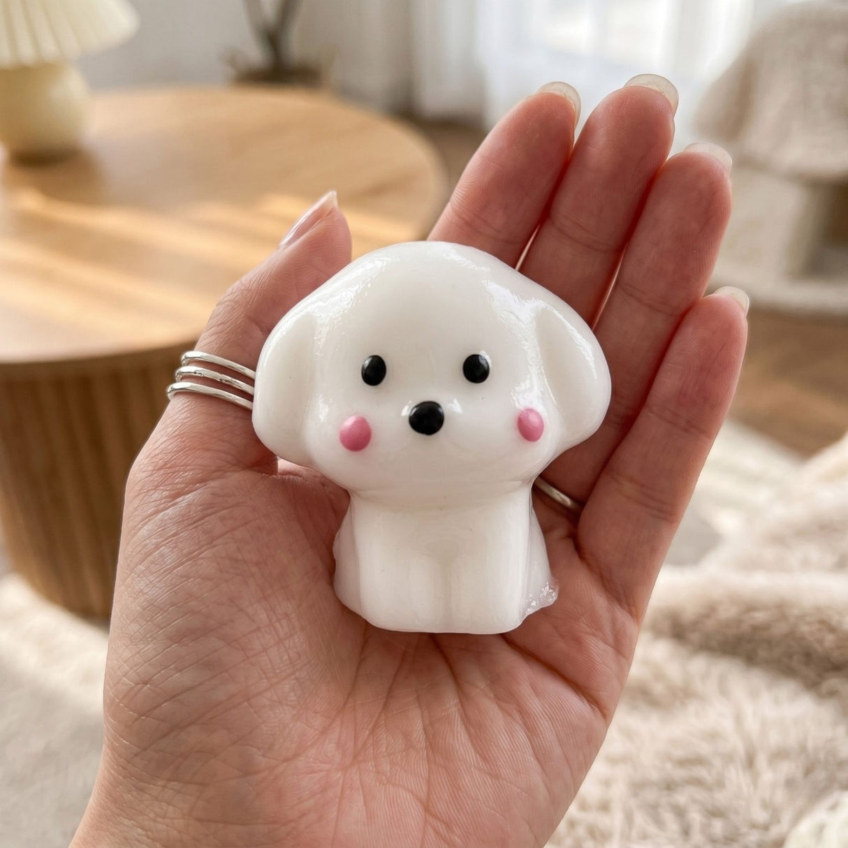 Jucarie Interactiva Antistres pentru Copii, Flippy, Squishy Catelus Kawaii, Silicon Moale, 4.5 x 4.5 cm, Alb/Roz - vivimall.ro