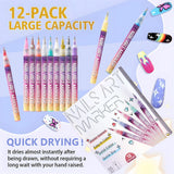 Kit Nail Art, Flippy, Set 12 Markere Acrilice Pentru Unghii, Varf Ultra Fin 0.5 mm, 13 x 10 cm, Multicolor - vivimall.ro