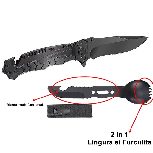 Kit supravietuire multifuncional Flippy, 42 de Instrumente Profesionale, Echipament de prim-ajutor, Drumetie, Camping, Negru - vivimall.ro