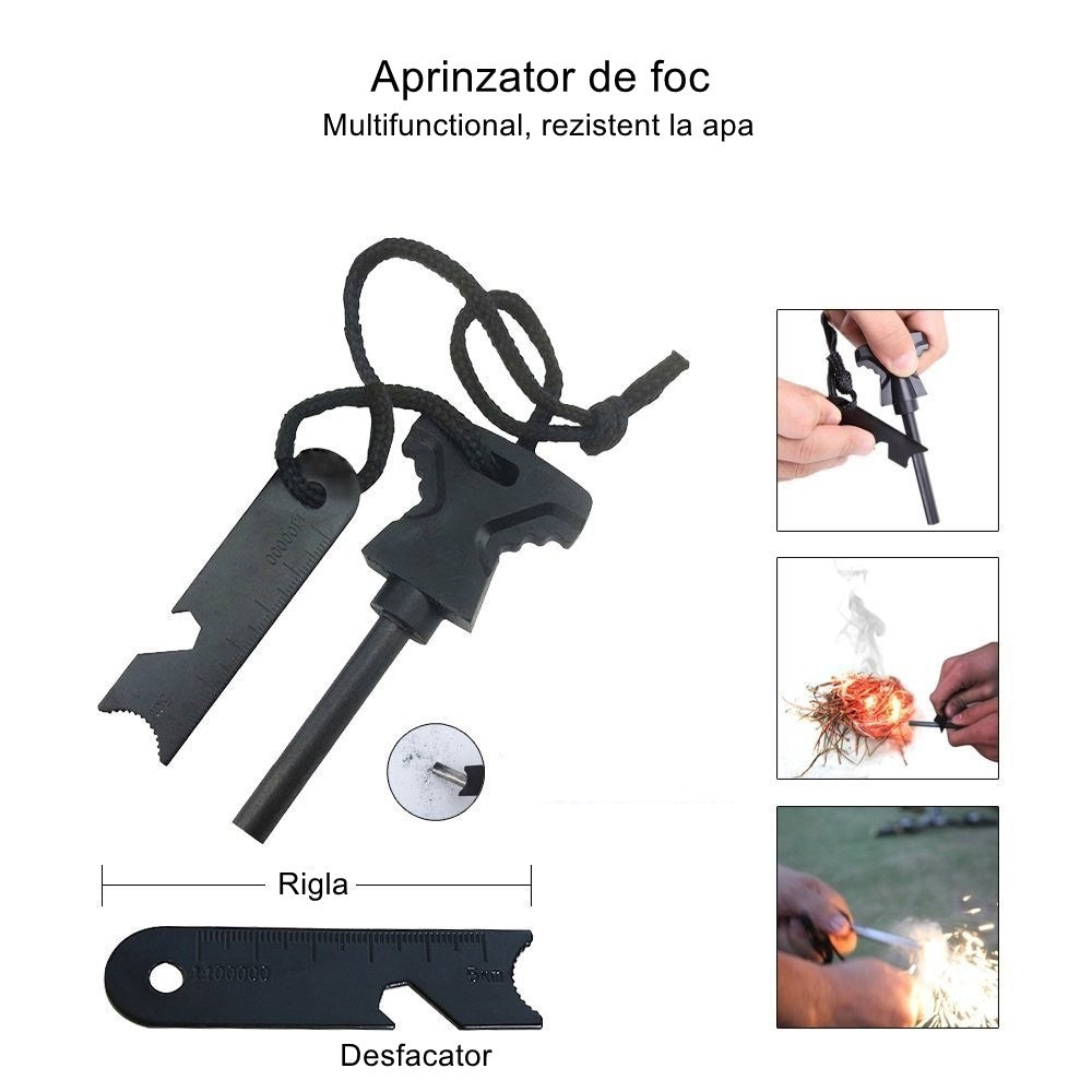 Kit supravietuire multifuncional Flippy, 42 de Instrumente Profesionale, Echipament de prim-ajutor, Drumetie, Camping - vivimall.ro