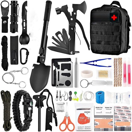Kit supravietuire multifuncional Flippy, 42 de Instrumente Profesionale, Echipament de prim-ajutor, Drumetie, Camping, Negru - vivimall.ro