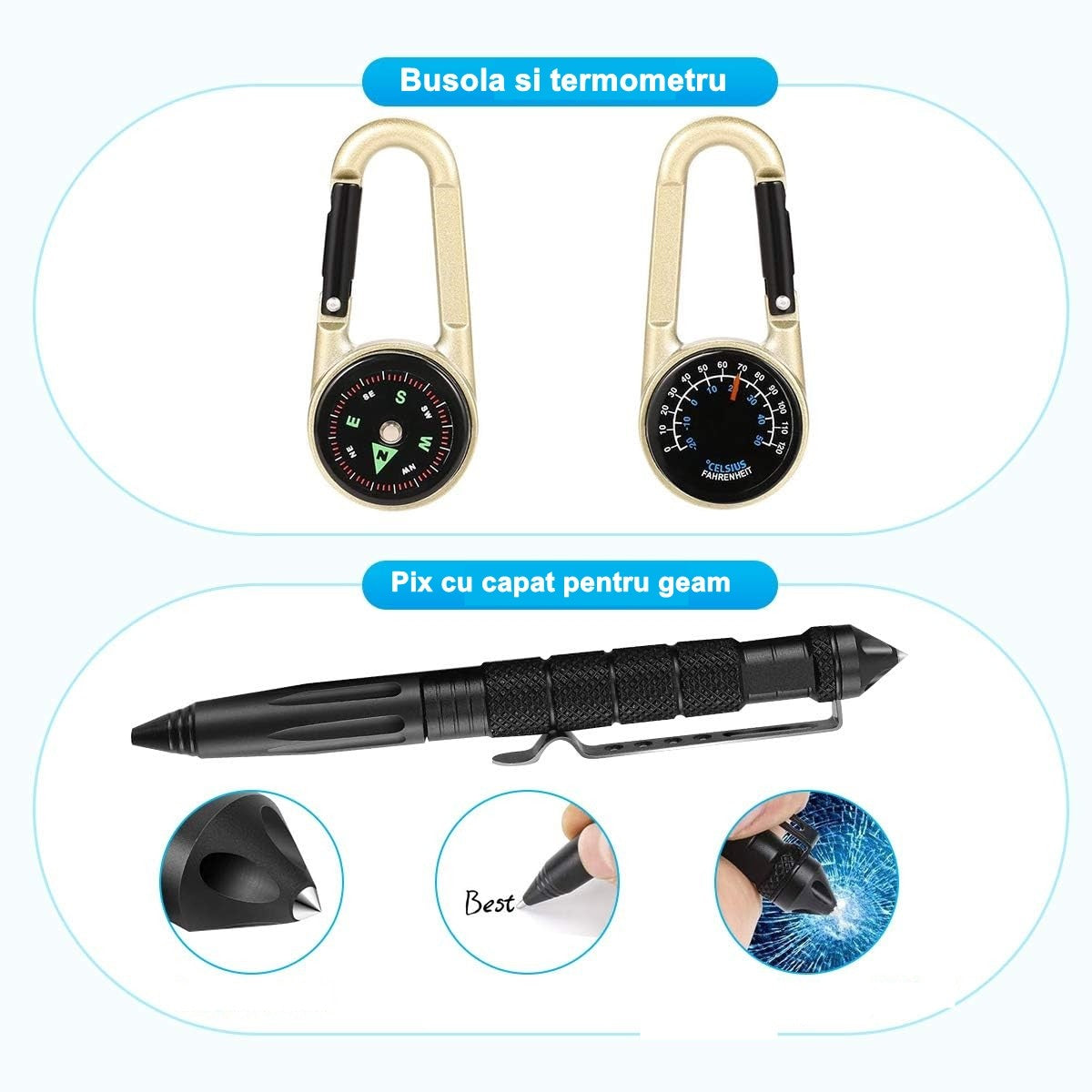 Kit Supravietuire Multifunctional 13 In 1 Instrumente Profesionale, Agatatoare Ghiozdan, Pentru Camping, Drumetii, Aventuri In Aer Liber, Borseta Inclusa, Model Cutie, Negru - vivimall.ro